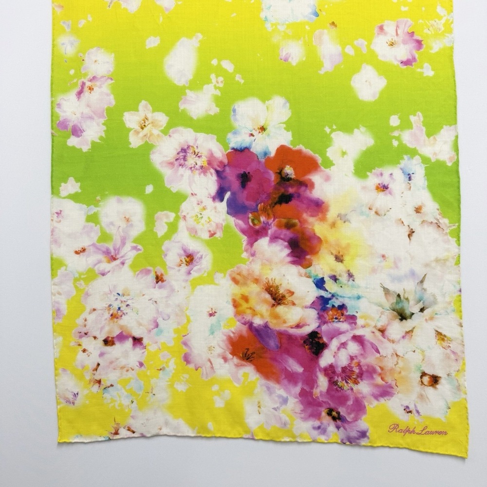 Ralph Lauren Floral Scarf "Ralph Lauren" Name in Raised Pink Embroidery 24" x 75 - Picture 5 of 7